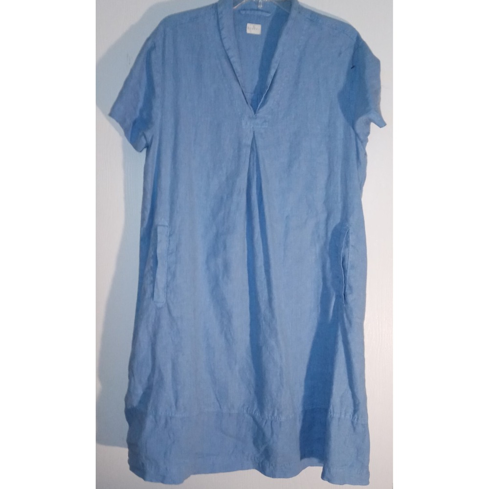 Poetry Linen Midi Shawl Collar Dress Sz 10 Pockets Minimalist Lagenlook Coastal
